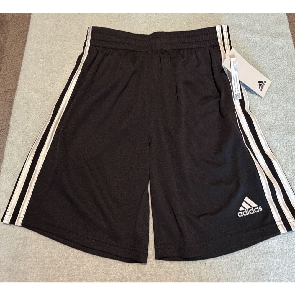 Adidas Boys Classic 3-Stripes Athletic Shorts Black White Size M 10/12 NWT